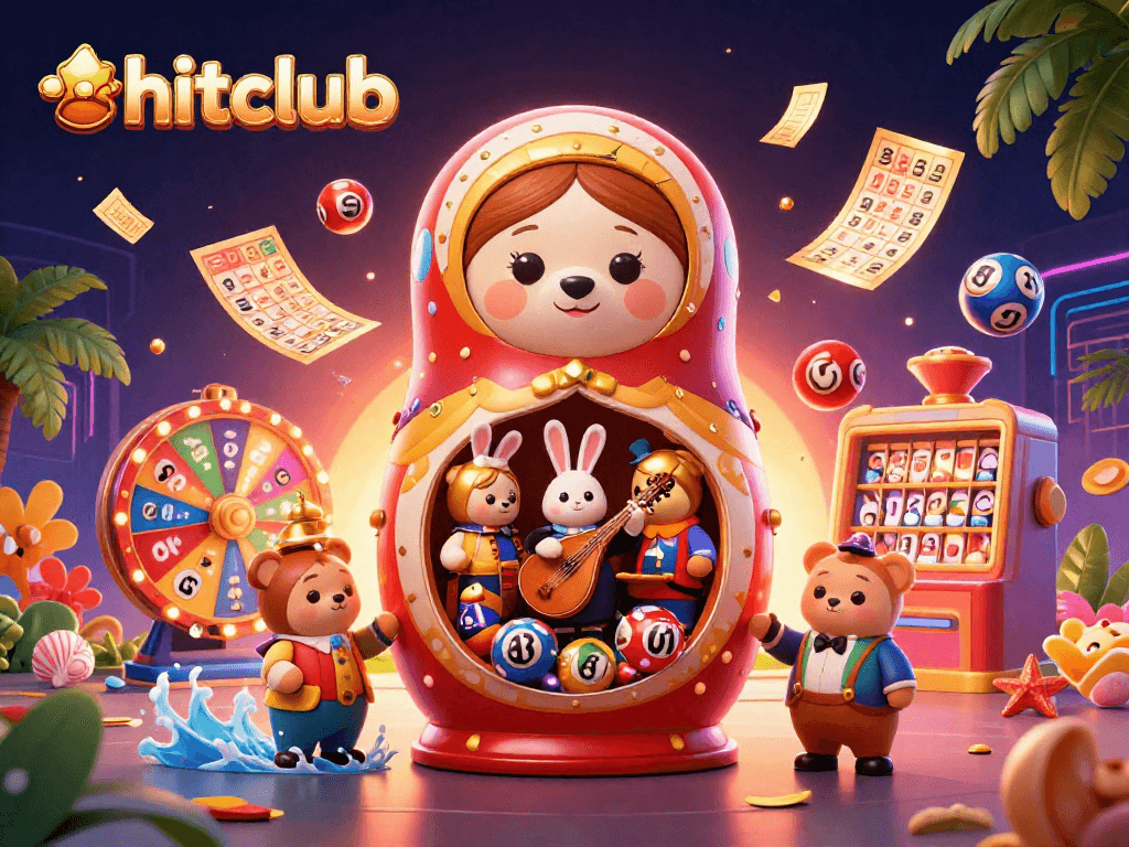 Win big with hitclub featuring playful characters in a vibrant casino setting.