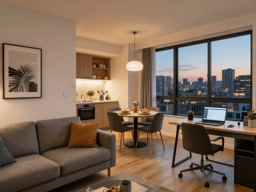 Moderne möblierte Apartments in Hannover für Monteurzimmer mieten Hannover mit stilvollem Design und voll ausgestatteter Küche.
