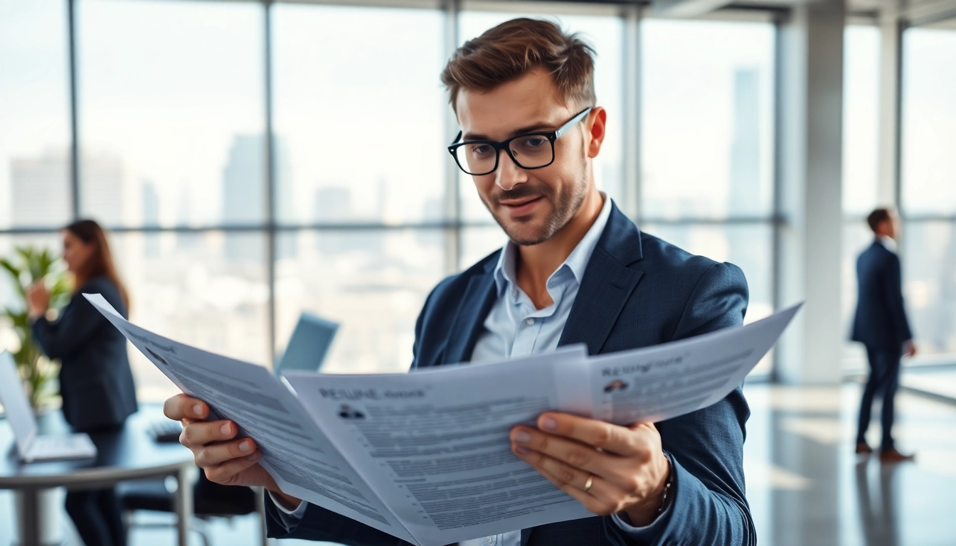 Headhunter Ingenieure bewertet Lebensläufe in einem modernen Büro