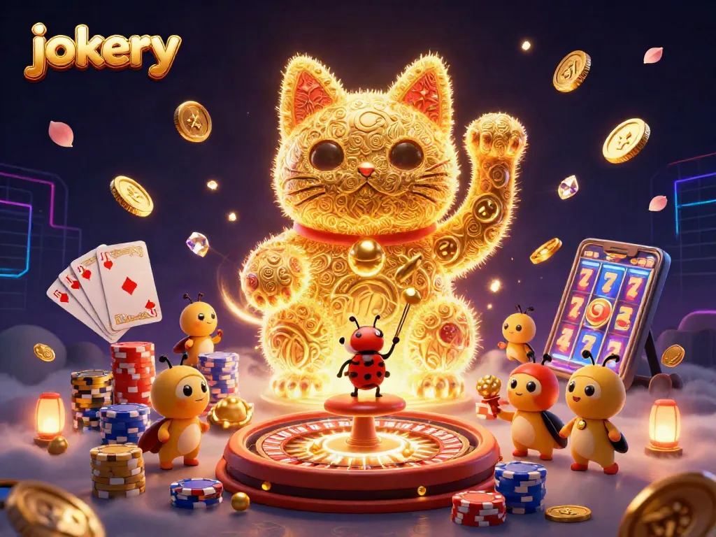Experience jokery gameplay with vibrant casino symbols, dynamic fireflies, and a lucky theme.