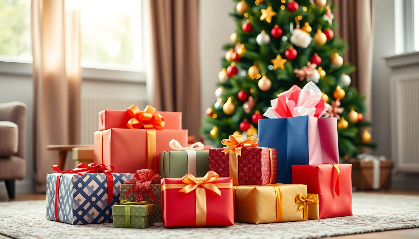 Präsentation von das perfekte Geschenk in einer festlich dekorierten Wohnzimmerumgebung.