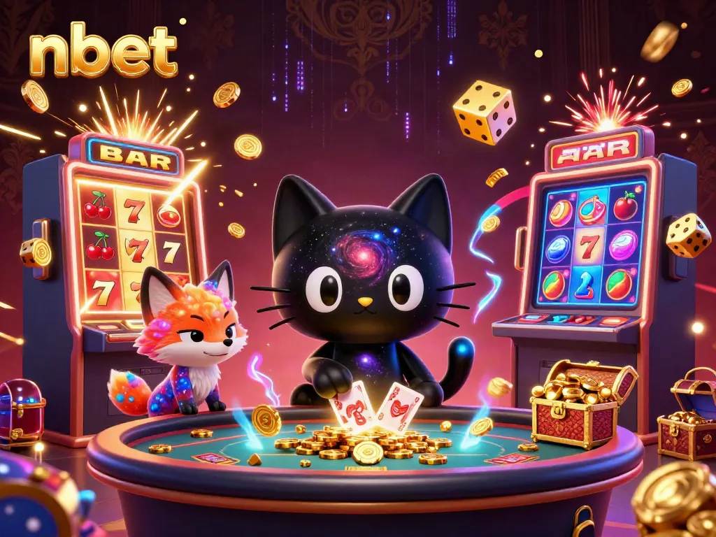 Experience the thrill of nbet with a cosmic casino scene featuring playful characters and dynamic elements.
