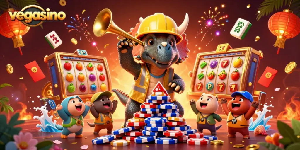 Spin for jackpots with vegasino's vibrant casino-themed celebration featuring dinosaurs!