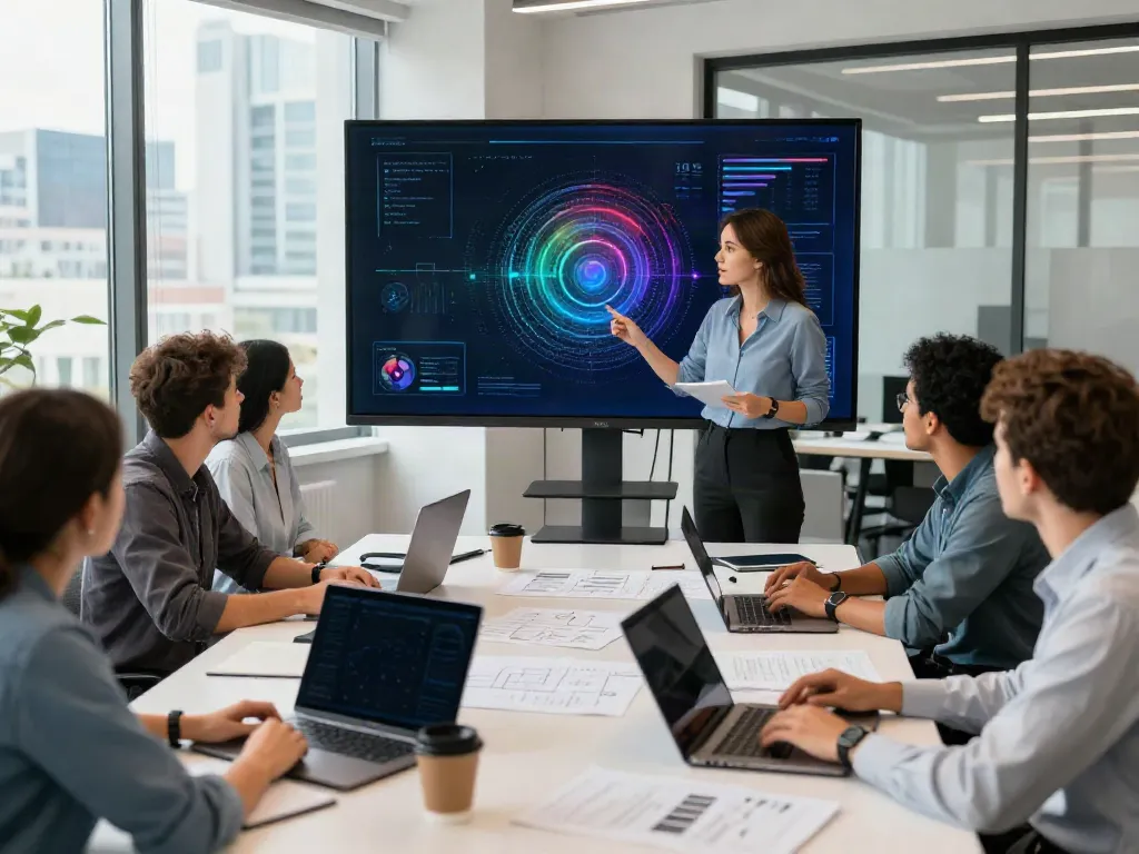 Ein IT-Sicherheitsberatung Frankfurt Team bei einem strategischen Meeting in einem modernen Büro.