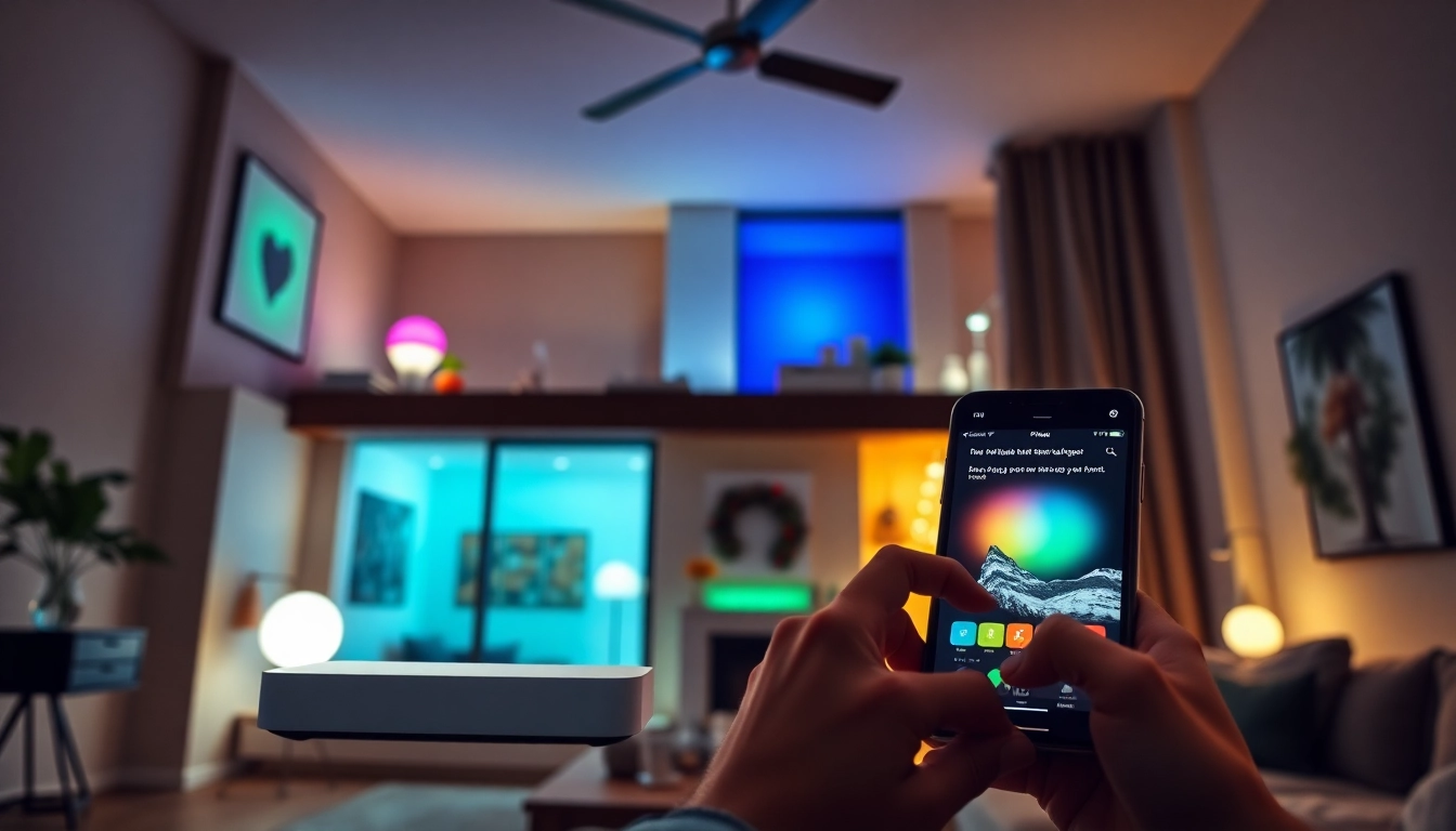 Migrationsprozess der Hue Bridge Pro, dargestellt in einer gemütlichen Smart-Home-Umgebung mit lebendiger Beleuchtung.